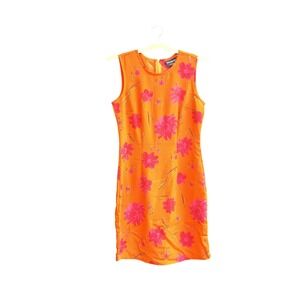 UM & Company‎ Dress Womens Small 5/6 Orange Pink Floral Sleeveless Sheath Shift